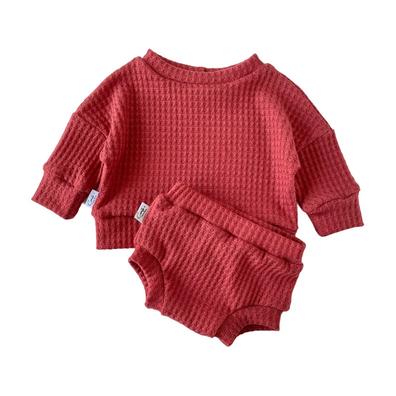top knot headband baby sweater bloomer Toddler top cute baby boy outfit Toddler girl stylish clothing Dark salmon gilrs lounge set