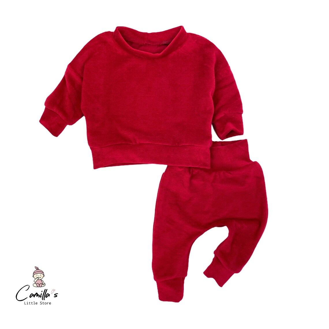 Red Velvet rib baby unisex clothes set baby top joggers Etsy