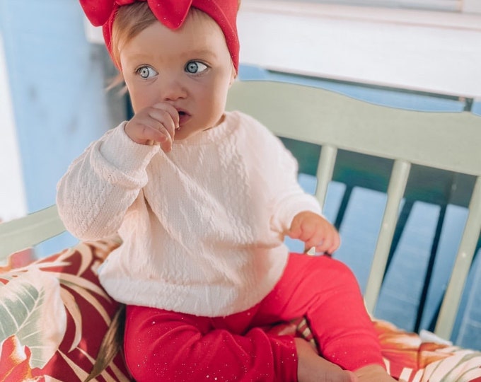 Sparkle Baby Joggers and Top Knot Headband Baby Girl Red Pants Newborn