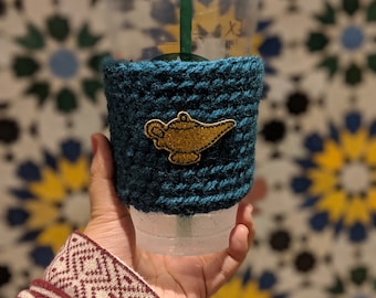 Genie Lamp Crochet Coffee Cozy - Aladdin Inspired Coffee Sleeve - Lamp Coffee Cup Cozy