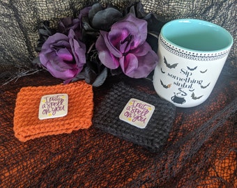 Hocus Pocus Crochet Coffee Cozy - Halloween Coffee Sleeve - I Put A Spell On You Coffee Cup Cozy