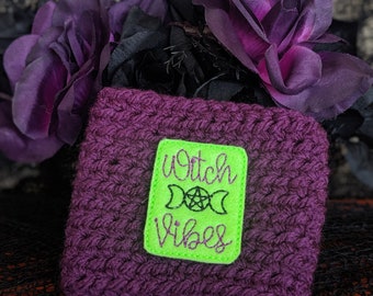 Witch Vibes Crochet Coffee Cozy - Halloween Coffee Sleeve - Witch Coffee Cup Cozy