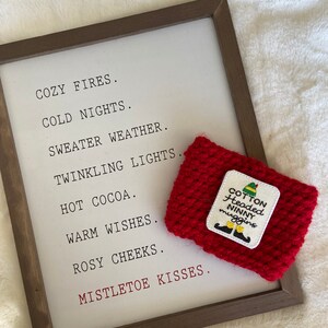 Christmas Crochet Coffee Cozy - Elf Inspired Coffee Sleeve - Cotton Headed Ninny Muggins Coffee Cup Cozy