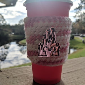 Holographic Castle Crochet Coffee Cozy - Castle Coffee Sleeve - Castle Coffee Cup Cozy