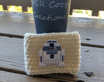 Droid Crochet Coffee Cozy - R2D2 Coffee Sleeve - Star Wars Inspired Cup Cozy