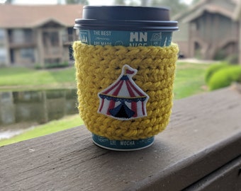 Circus Tent Crochet Coffee Cozy - Dumbo Inspired Coffee Sleeve - Circus Tent Coffee Cup Cozy