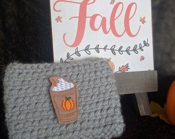 Pumpkin Spice Crochet Coffee Cozy - Pumpkin Latte Coffee Sleeve - Fall Drink Coffee Cup Cozy -