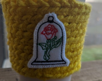 Rose Crochet Coffee Cozy - Rose Coffee Sleeve - Flower Coffee Cup Cozy