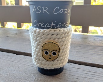 C3PO Crochet Coffee Cozy - C3PO Coffee Sleeve - Star Wars Inspired Coffee Cup Cozy