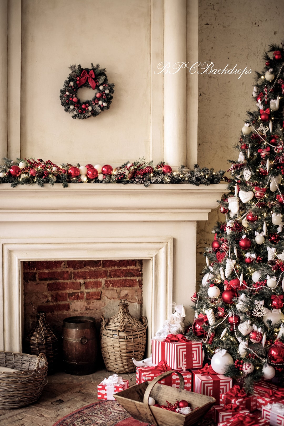LTLYH Rosa Weihnachts-Fotohintergrund – 2,1 X 1,5 M | Mit Weihnachtsbaum, Kamin & Schnee | Für Studio & Party