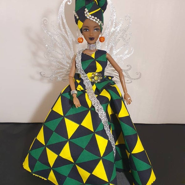 Beautiful Black Nubian Jamaican Flag Colours Jamaican Ethnic Christmas Fairy Tree Topper