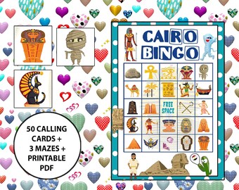 Bingo uit het oude Egypte - Ontdek het verleden! - Afdrukbaar gezelschapsspel - Direct downloaden - 15 historische kaarten - 3 doolhoven