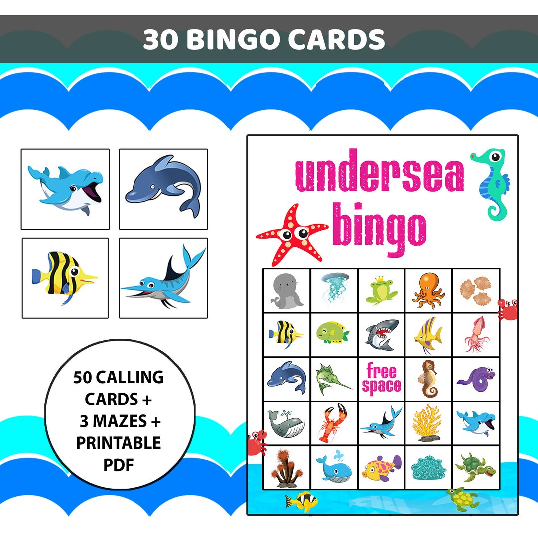 Fish Bingo Cards Undersea Party Game for Baby Shower Printable and