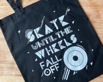 Roller Skating Black Tote Bag. Skating Bag, Easy Roller Derby Gift, Roller Skating Tote Bag, Skating Gift, Present for skaters