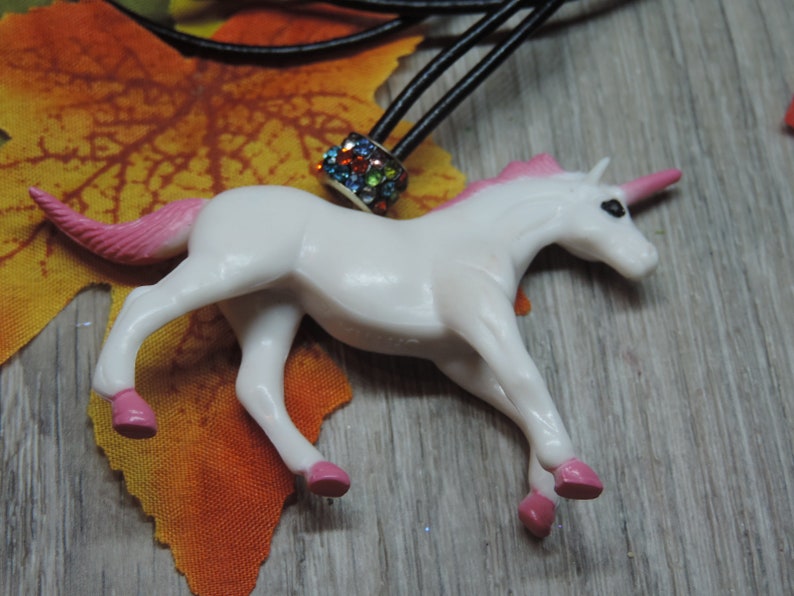 sparkles leather cord,statement necklace. Charm,acrylic charm,handmade Plastic unicorn,pink CONFIDENCE UNICORN PINK-Necklace recycled