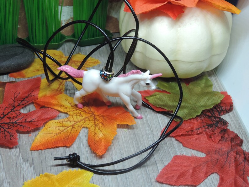 sparkles leather cord,statement necklace. Charm,acrylic charm,handmade Plastic unicorn,pink CONFIDENCE UNICORN PINK-Necklace recycled