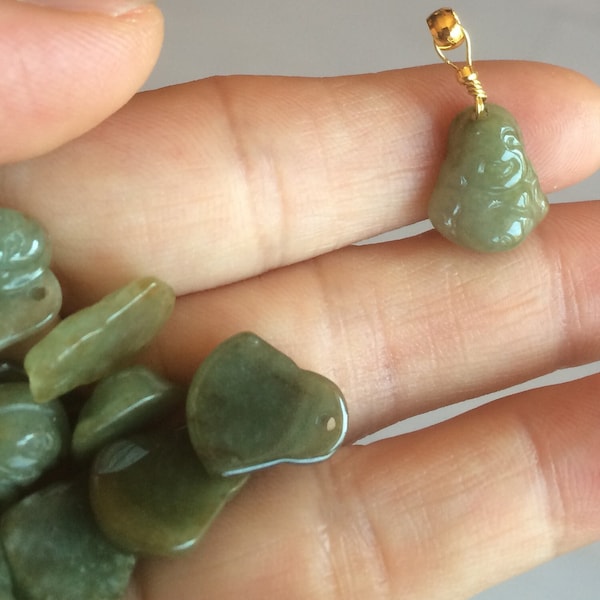 100% Natural type A dark green/brown small happy buddha (拇指佛) jadeite Jade beads AF29