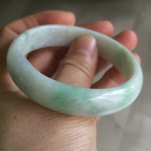 53.5mm certified 100% natural Type A sunny green/white jadeite jade bangle X98-3760