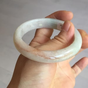 55mm Certified Type A 100% Natural light green white red Jadeite bangle PB197-6665
