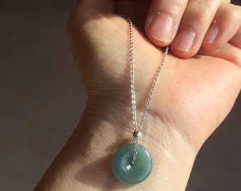 13-17.5mm Type A 100% Natural blue dark green gray Guatemala Jadeite Jade Safety Guardian Button donuts Pendant group PH109 Add on item
