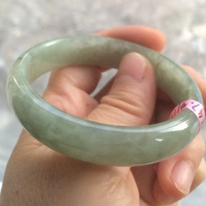 50mm Certified Type A 100% Natural green/gray oval Jadeite Jade bangle KS61-5352 .
