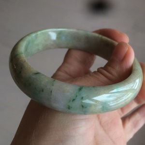 59.5mm certified Type A 100% Natural sunny green gray yellow purple (FU LU Shou)Jadeite bangle D68-3750