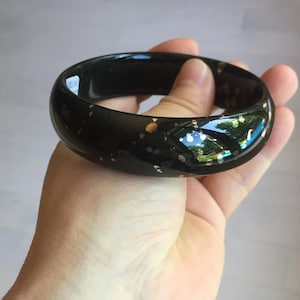 63.9mm 100% Natural dark green/black meteorite Stellar Night sky nephrite bangle HT121-1020
