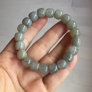 10x8mm 100% Natural icy black sesame paste(芝麻糊冰青花) vintage style nephrite Jade bead bracelet HN6