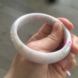 56.9mm 100% natural Type A light purple/gray/white jadeite jade bangle Z20 .