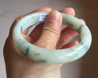 57 mm 認定翡翠バングル 天然タイプ A JLB005 雪のような緑の苔