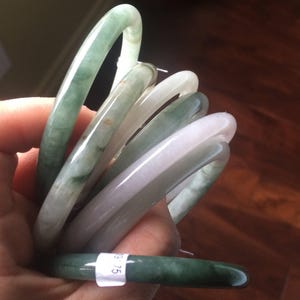 Sale! Certified type A 100% Natural green/white Jadeite bangle(different size with defects) group 2
