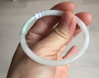 51mm certified 100% natural type A icy watery light green/white slim oval round cut jadeite jade bangle AD105-8115