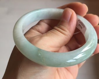 54.8mm 認定タイプA 100%天然 氷のような水色/白の翡翠バングル BP35