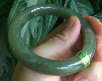 51.3mm Certified 100% Natural oily dark green nephrite Hetian Jade bangle N80-6570