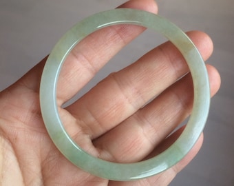 52mm type A 100% Natural icy watery light green/yellow thin flat style Jadeite Jade bangle U121-0758