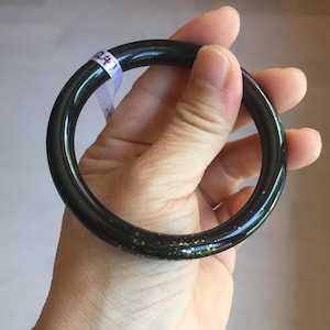 57.4mm 100% Natural dark green/black meteorite Stellar Night sky slim round cut nephrite bangle HT112-8247