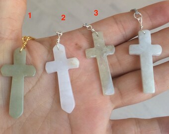 100% Natural type A yellow/white jadeite Jade cross pendant necklace AQ24