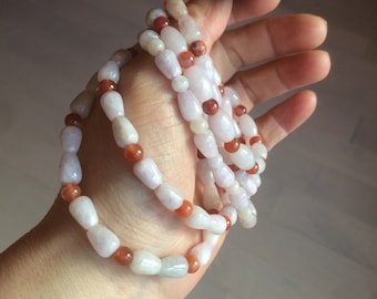 100% natural type A light purple/white water drop/olive jadeite jade bead bracelet BK58 .
