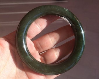 57mm certified 100% Natural dark green/gray/black chubby round cut nephrite Hetian Jade bangle HF19-0121