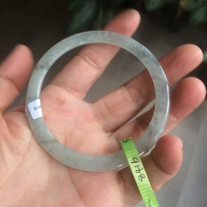 57.8mm certified Type A 100% Natural icy light green/black super thin Jadeite bangle X70-8416 .