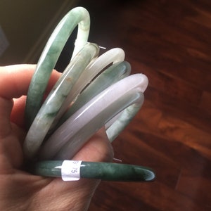 Sale! Certified type A 100% Natural green/white Jadeite bangle(different size with defects) group 2