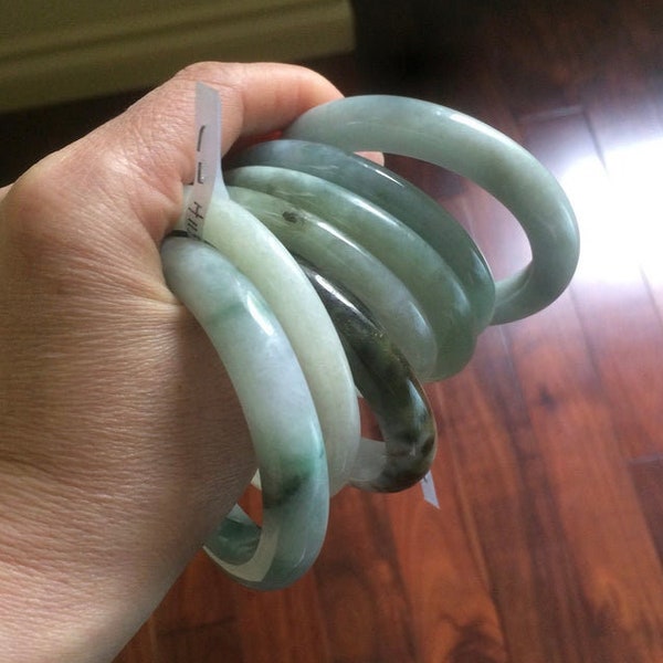 Sale! 49-54mm certified Type A 100% Natural dark green/white/black Jadeite Jade bangle with defects group GC30