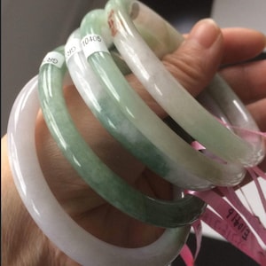 Type A 100% Natural dark green/white/black/purple Jadeite Jade bangle (with big defects) group 4