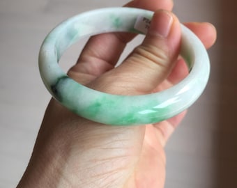 58 mm 認定タイプ A 100% 天然サニーグリーン/ホワイト ジェダイト