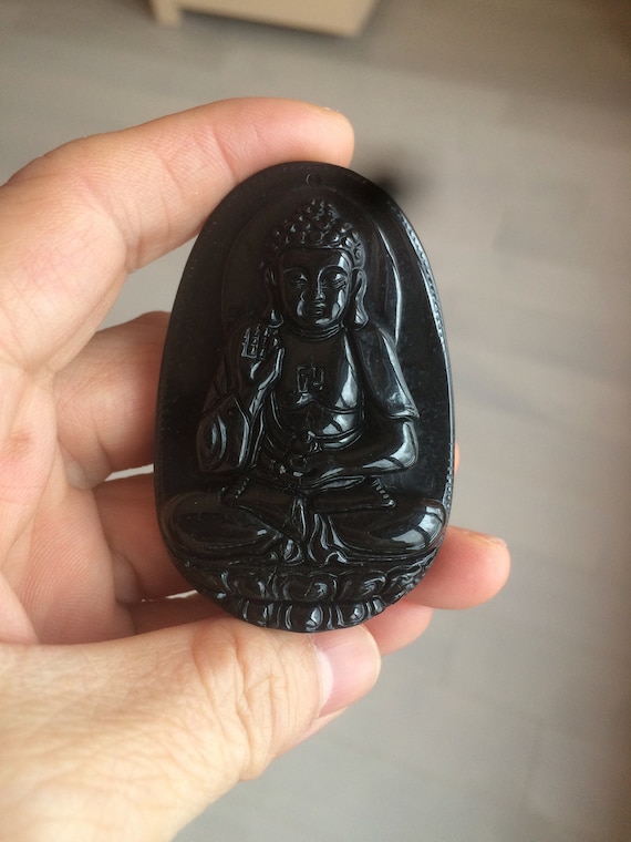100% Natural Type A Black Jadeite Jade(墨翠, Mocui) Guanyin
