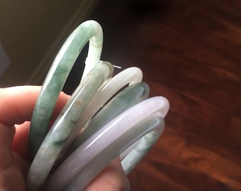 Sale! Certified type A 100% Natural green/white Jadeite bangle(different size with defects) group 2