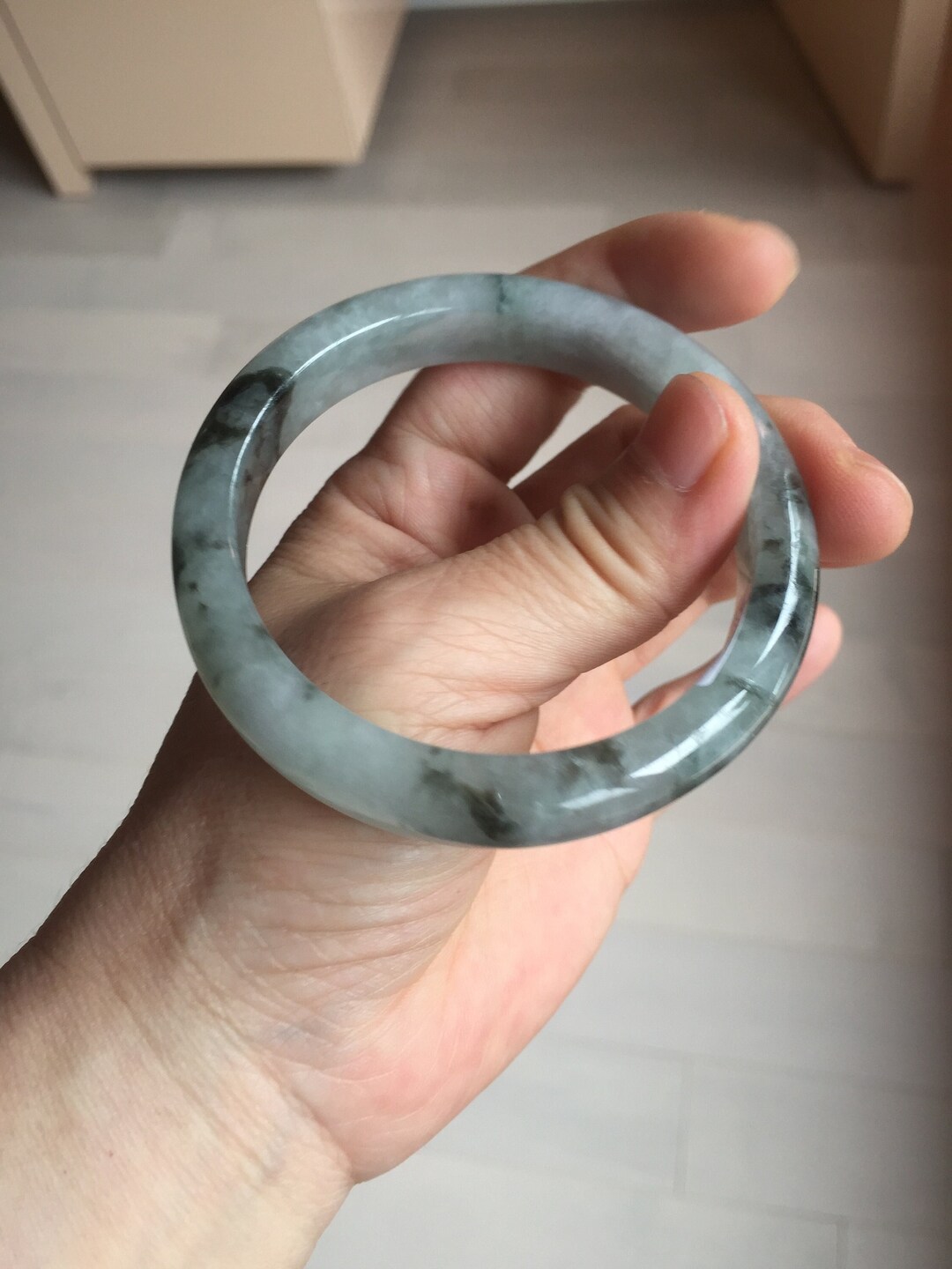 56.9 mm 100%天然タイプA 濃緑水墨翡翠バングル AH94-4484 - Etsy 日本