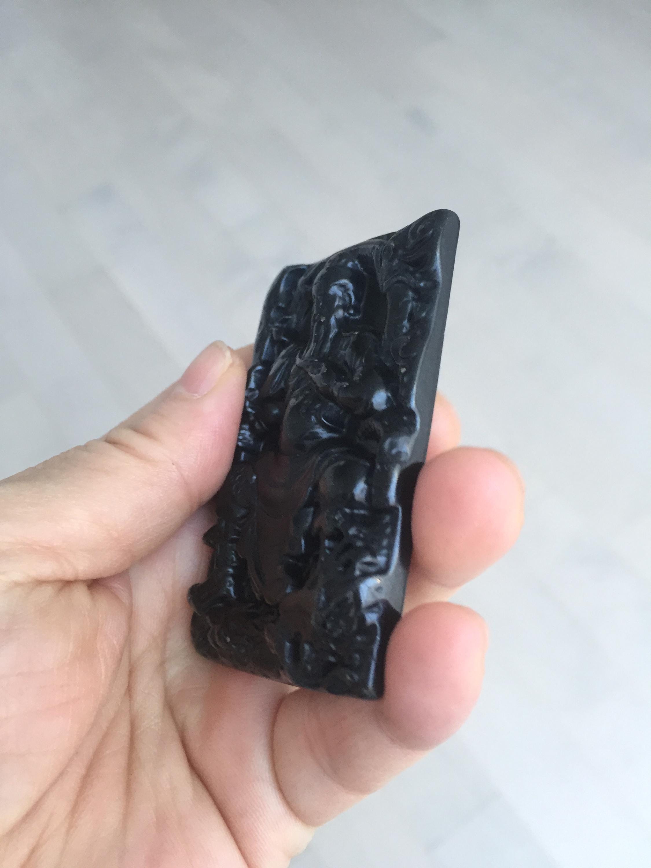 100% Natural Type A Dark Green Black Jadeite Jade(墨翠, Mocui) God