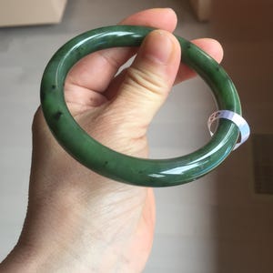 59mm certified 100% Natural dark green black (碧玉) round cut nephrite Jade bangle HT107-1580