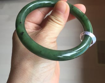 59 mm シベリア No.7 マイングリーンネフライト彫刻バングル認定天然